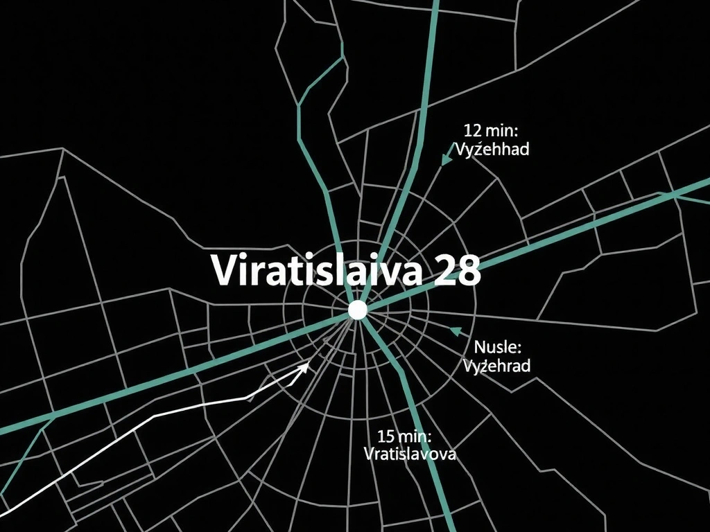 Mapa Prahy 2 s vyznačenou polohou Vratislavovy 28 a okolními lokalitami